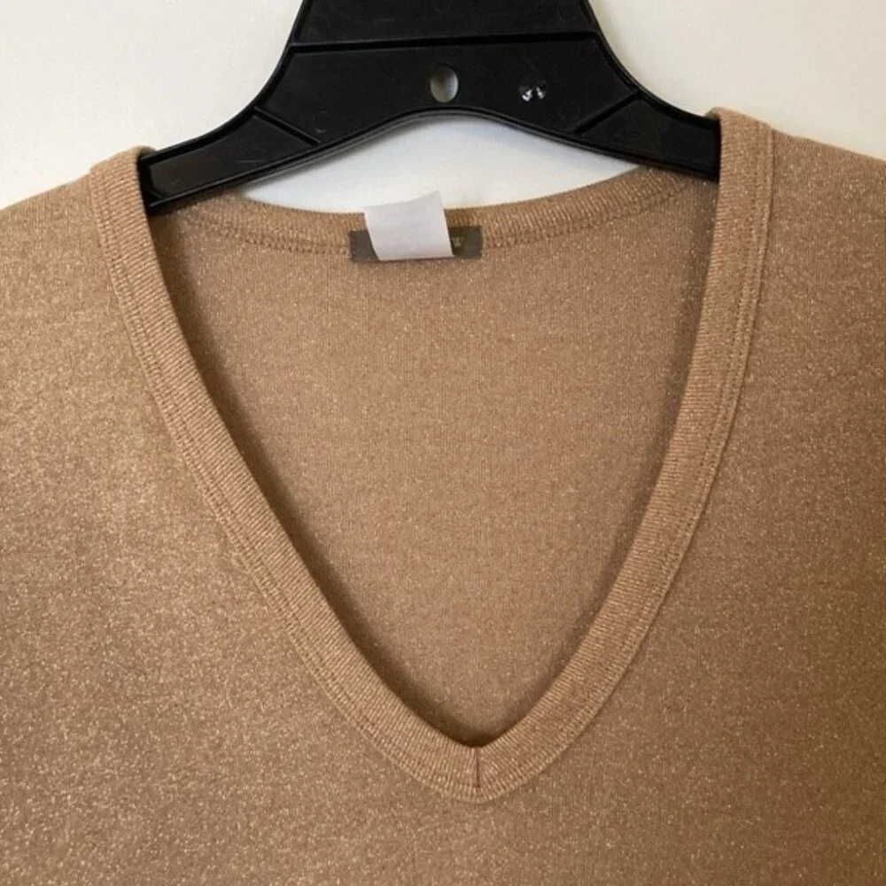 ✨ J.Crew Women’s Gold Metallic V-Neck Pullover Knit Top | Size S ✨